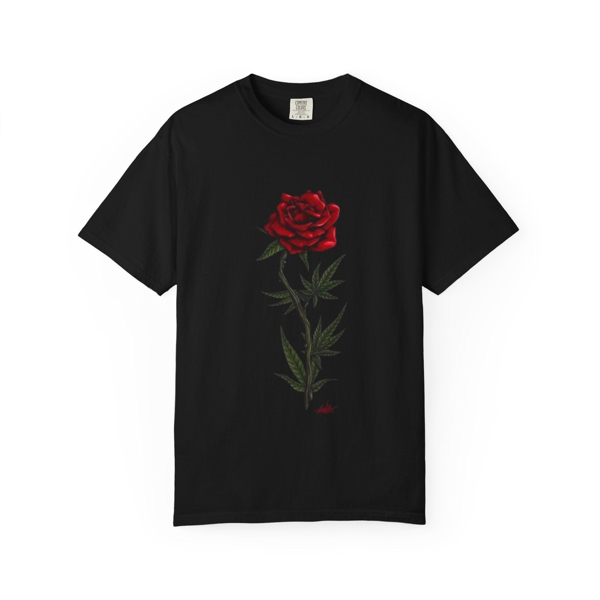 Red Rose Illustration T-Shirt | Single Stem Floral Tee