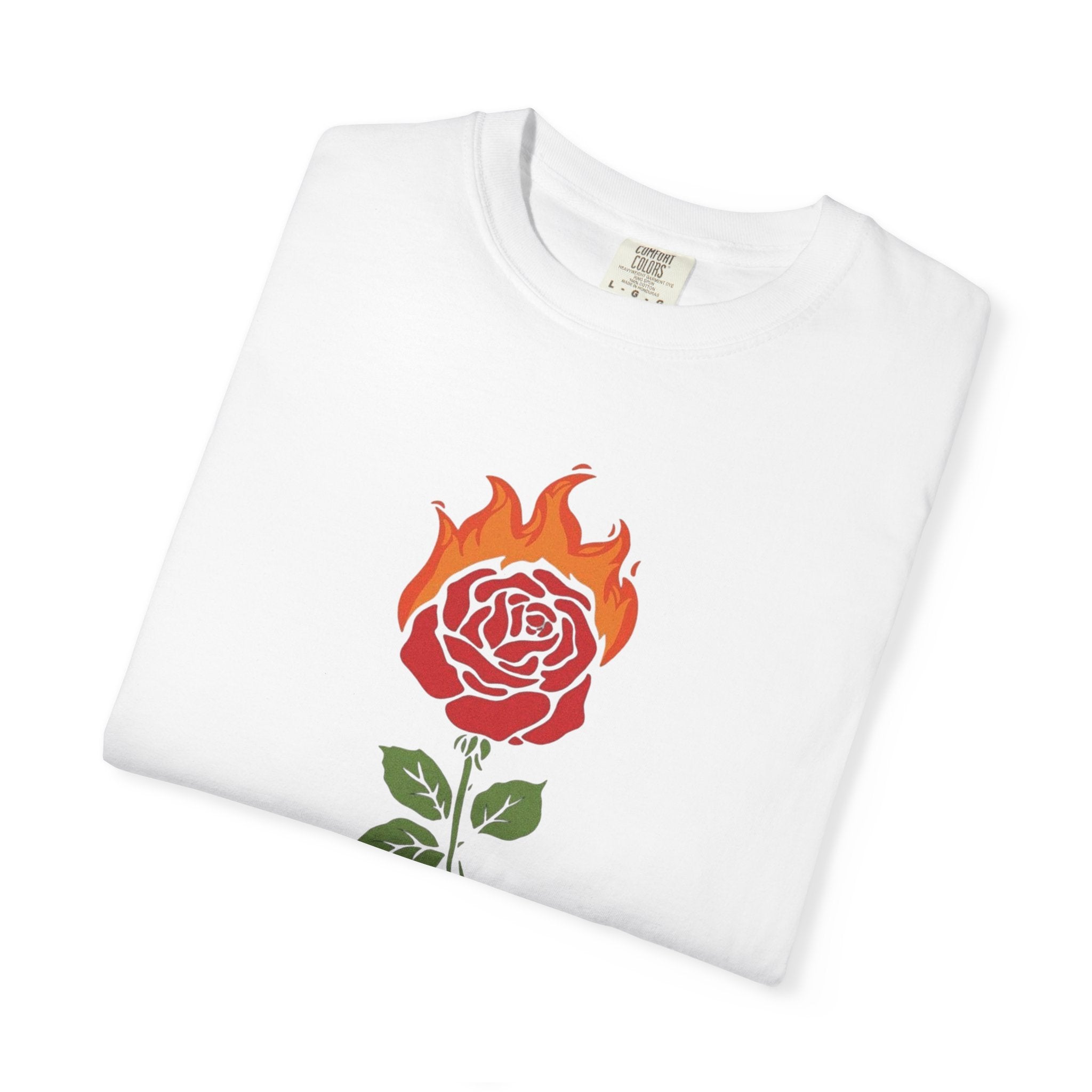 Flaming Rose T-shirt | Burning Rose Graphic Tee