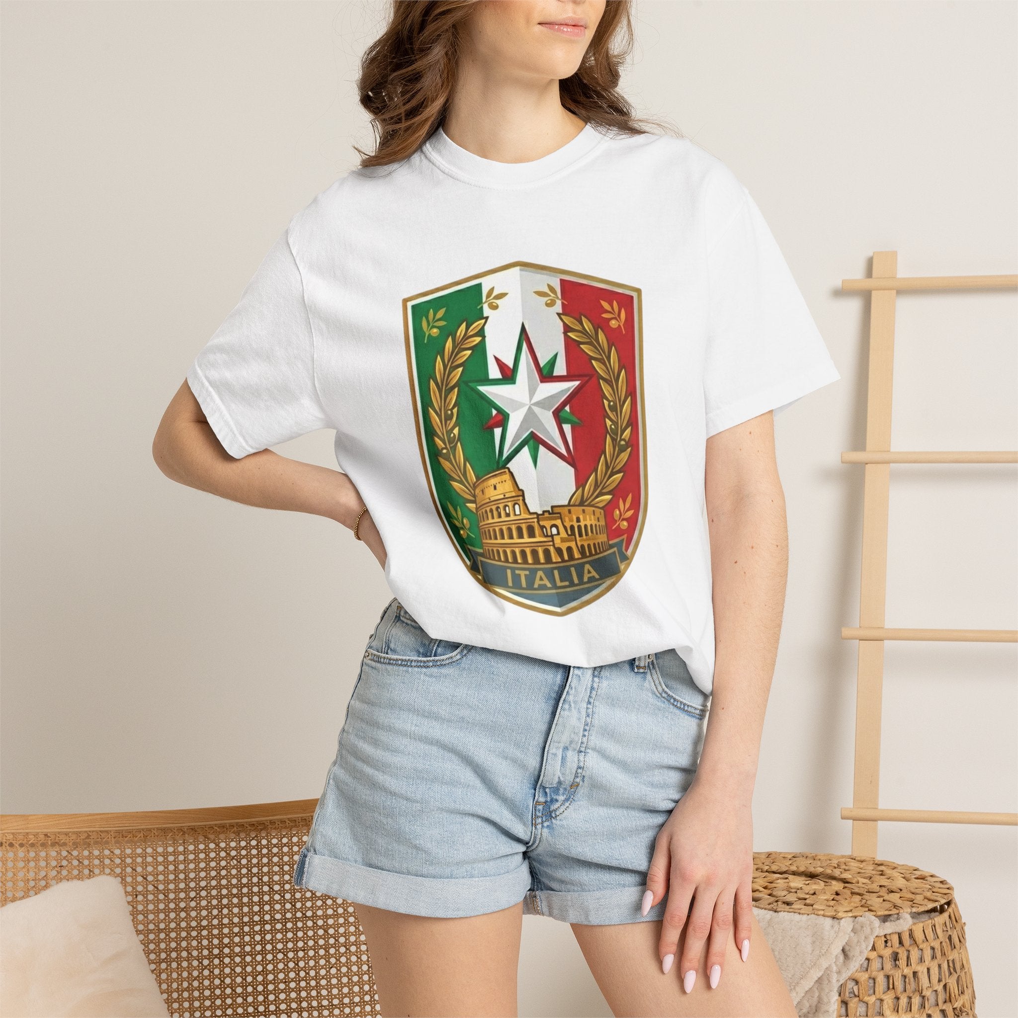 Italy Crest T-Shirt – Italian Flag Shield with Colosseum & Stella d'Italia