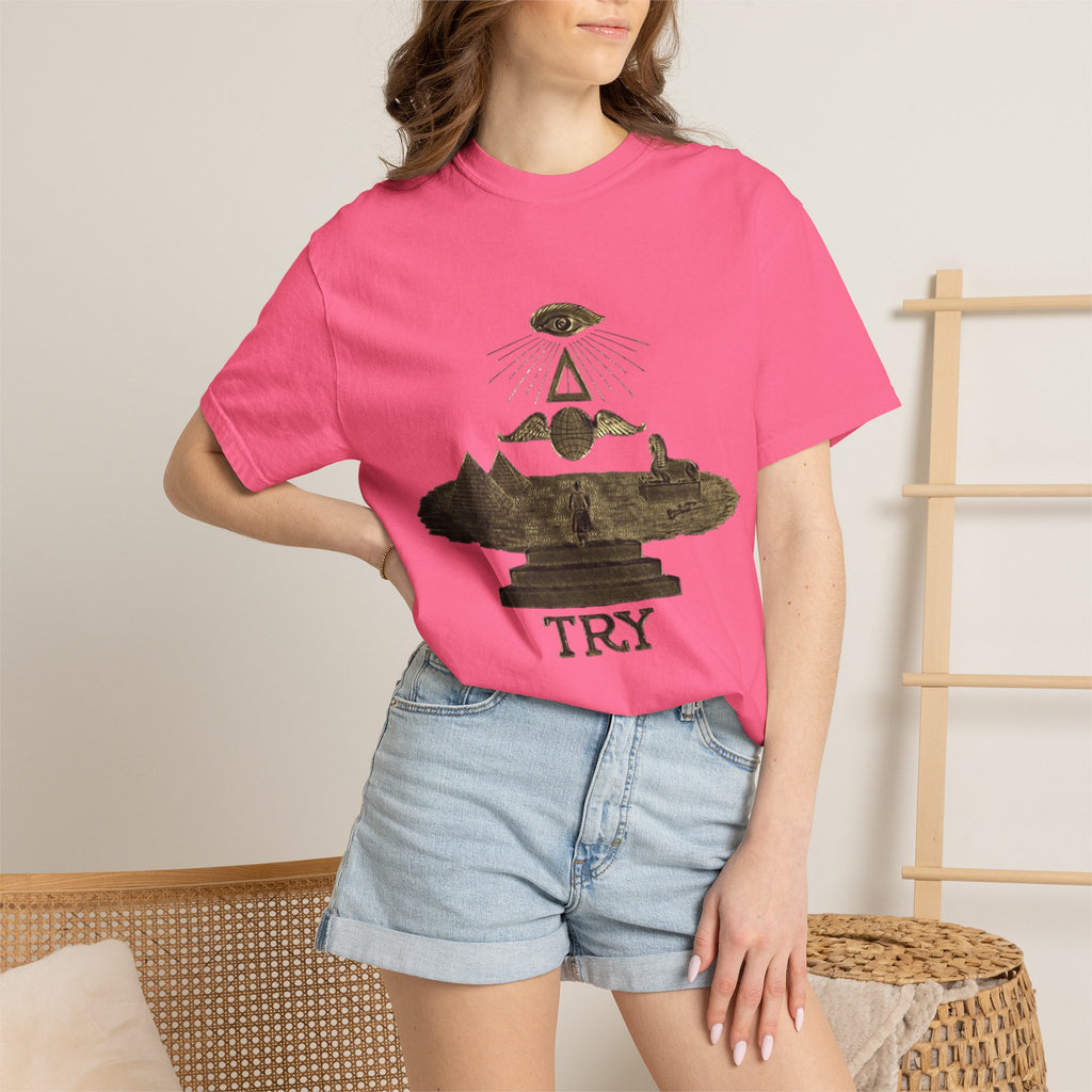 TRY Motivational T-Shirt — Vintage Eye & Triangle Graphic Tee